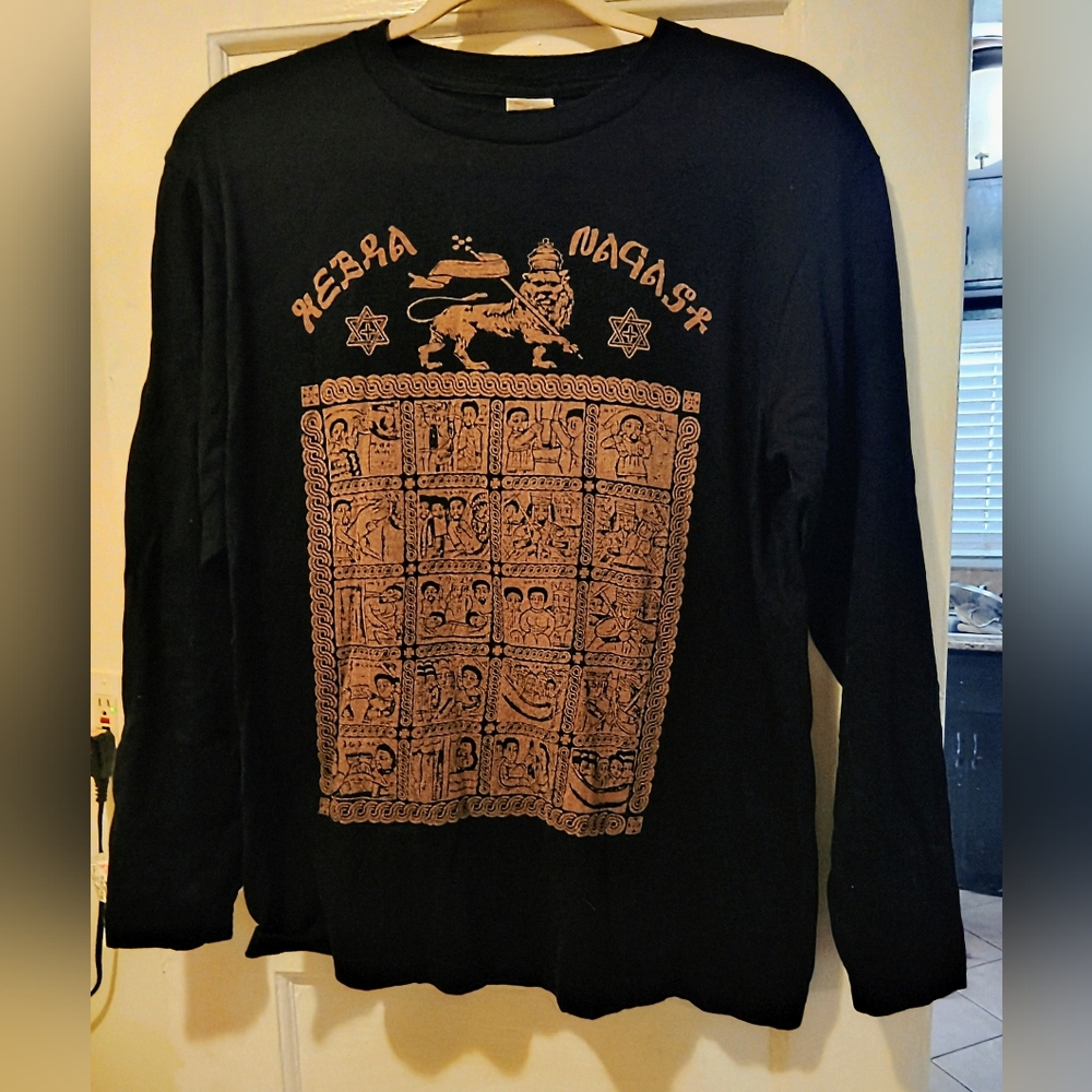 SOLOMON STORY drs Discharge Style Long Sleeve Shirt Black Lion of Judah Medium M